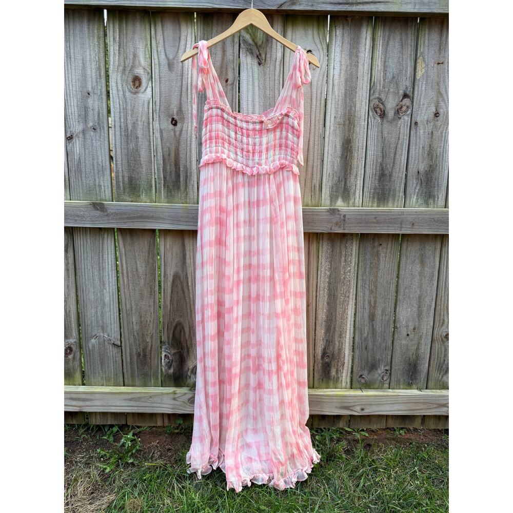 Free People Pink Gingham Smocked Maxi Dress